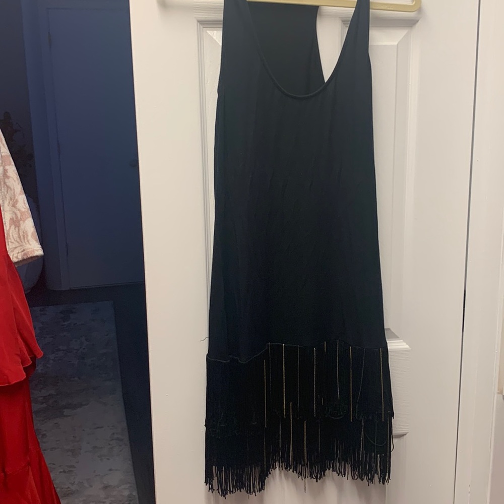 Cotton black drew flapper fringe with gold